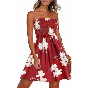 ⭐Women Summer Dresses  Beach Cover Ups Strapless Boho Floral Print Sundress